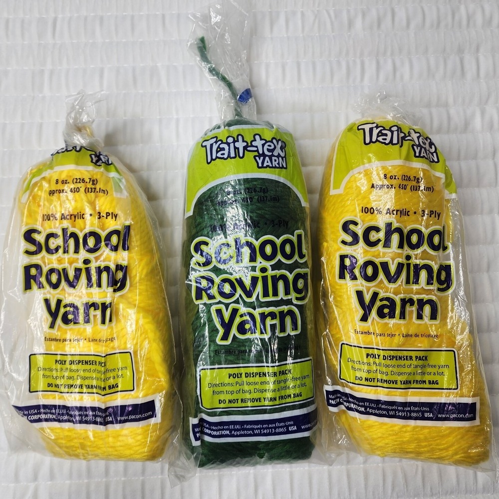 Trait Tex 3-Ply Jumbo-Weight School Roving Yarn 450 ft Poly Dispenser Yellow Gre